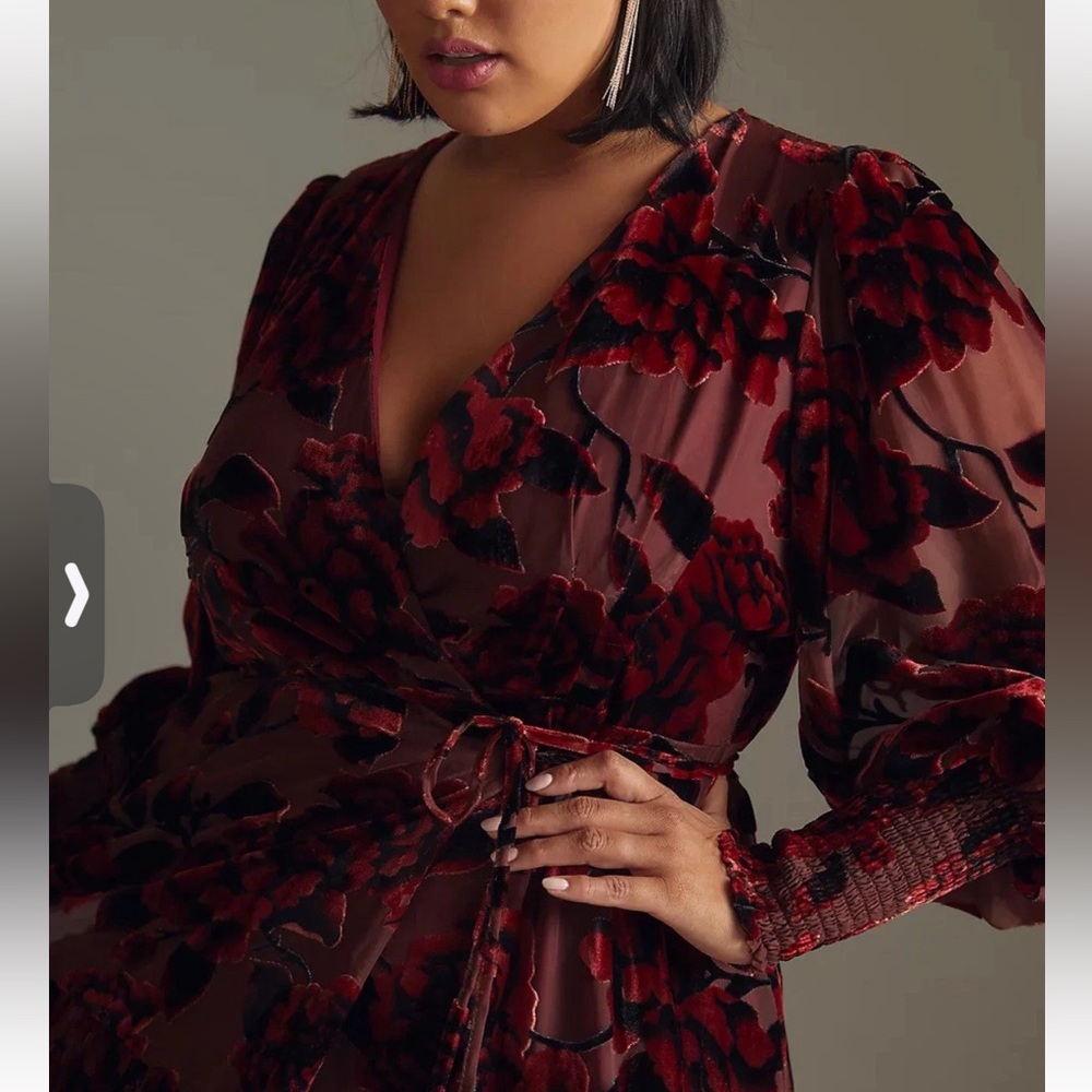 Women's Black Floral Velvet Wrap Maxi Dress | S - Picture 8 of 12